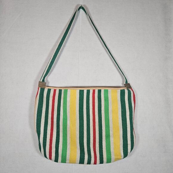 Vintage 1970s Multicolor Stripe Tote with Plastic lining - Picture 1 of 11